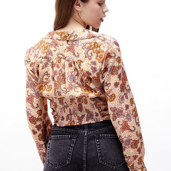 Free People Women’s I got you Printed Top Blouse Sz L Floral Long Sleeve - Picture 2 of 16